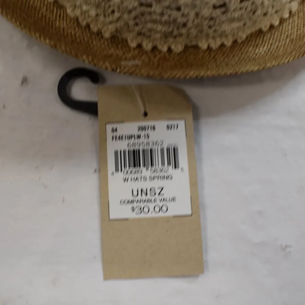 Wilsons Leather Brown Straw Fedora with Cream Lace Band